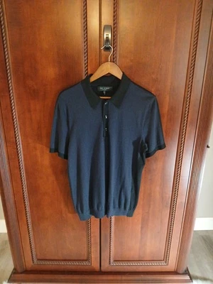 Rag & Bone Men's Size L Louis Polo Lightweight Soft Knit Sweater Black/Navy - Image 1 of 4