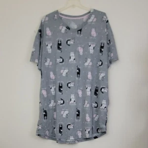 Secret Treasures Nachthemd mit Katzenmotiv grau, pink & schwarz 2X-3X - Bild 1 von 11