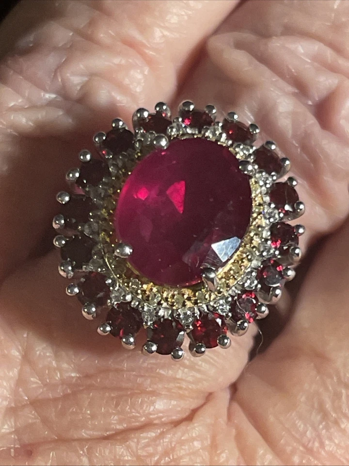 4.5 CTW Mahaleo Ruby/1.26CTW Round Halo Gems/.05CTW Yellow Diamonds Ring Size 6 - Image 1 of 4