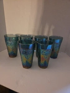6 Excellent Indiana Carnival Glass Blue Harvest Grapes/Leaves Glasses! - Picture 1 of 13