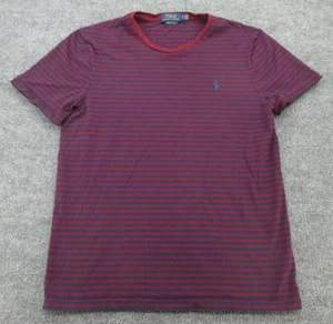 Polo Ralph Lauren Shirt Mens Large Burgundy Navy Striped Custom Slim Fit Tee - Picture 1 of 11