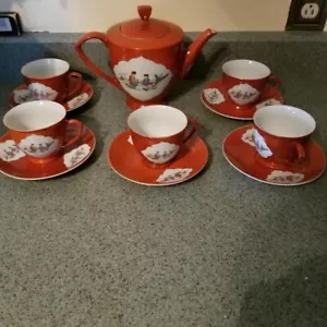 Vintage "Stunning" Burnt Orange Made In China 5 Pc Tea Set (See Pics And Descr) - Picture 1 of 4