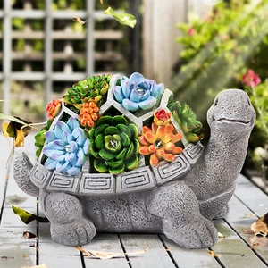 Garden Statues, Turtle Garden Decor Clearance Solar Statue with 7 LED Lights Out - Picture 1 of 7