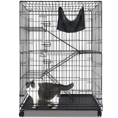 Homey Pet 51" Cat Crate Cage, 4-Tier Cat Enclosures for Medium-Sized Cat w/Tray