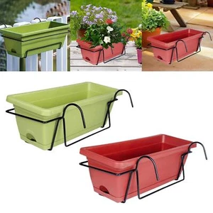 Balcony Railing Hanging Planter Flowerpot with Rack and Tray Window Box Planter - Picture 1 of 15