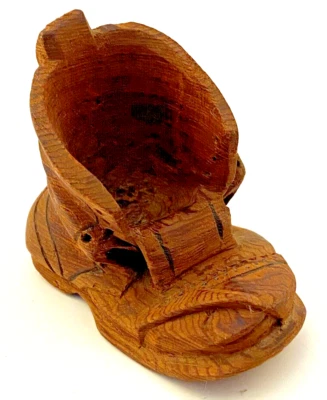 Antique Hand Carved Wooden Shoe Tramp Art 1937 Artist Signed Primitive - Image 1 of 4