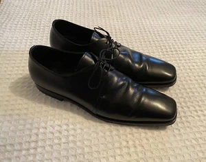 PRADA Black Saffiano Leather Square Toe Oxfords Dress Shoes UK 10 / US men’s 11 - Picture 1 of 10
