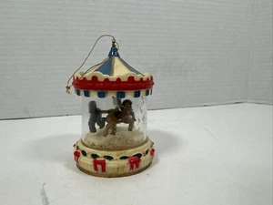 Vintage Carousel Merry Go Round Water Globe Christmas Ornament 3 Horses Plastic - Picture 1 of 6