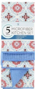 Set 5 pezzi: 1 tappetino asciugatrice in microfibra, 2 asciugamani e 2 tovaglie, MOSAICO FIORI, SL - Foto 1 di 10