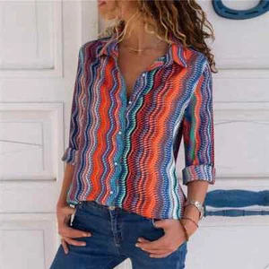 Neu Damen Orange Langarm Chiffon Bluse Büro Shirt Muster Größe M - Bild 1 von 8