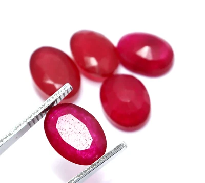 28 Ct Red Ruby Lab-Created Mozambique Oval Cut Certified Loose Gemstone Lot - Image 1 of 4