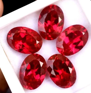 36.80 Ct Natural Red Ruby Oval 5 Pcs 14 x 10 mm CERTIFIED Rare Treated Gemstone - Picture 1 of 8