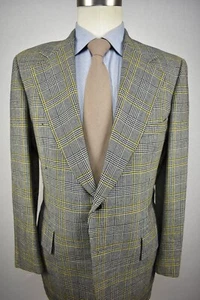 1970's Bespoke Light Brown/Blue/Green Plaid Wool Two Button Two Pc Suit Sz: 40R - Picture 1 of 14