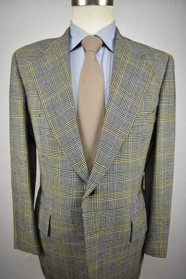 20 世纪 70 年代定制浅棕色/蓝色/绿色格子羊毛两扣两件套装尺寸:40R — 第 1/4 张图片