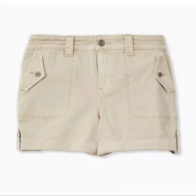 Torrid Cuffed Cargo Shorts Size 24 Military Stretch Twill Khaki Zip Button Front - Image 1 of 4