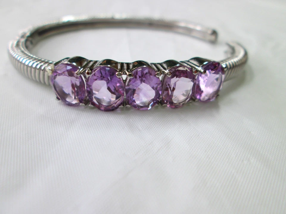 PINK  AMETHYST Hinged Cable Bangle Bracelet, 6.5", NEW - Image 1 of 4