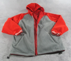 Athletech Jacket Mens Extra Large XL Full Zip Hood Gray Red Fleece Reversible - Picture 1 of 14