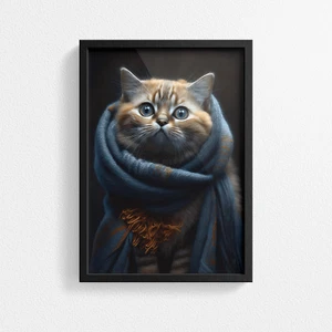 Gato con bufanda lanuda - Póster impreso decoración pared - A6 A5 A4 A3 A2 A1 - Idea de regalo - Imagen 1 de 13