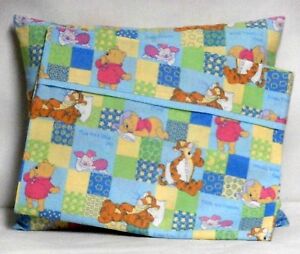 Pooh Toddler Pillow&Pillowcase multi-color squares 100%Cotton #P20 Handmade
