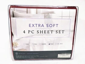 Italian Luxury Egyptian Hotel Collection 4-Piece Bed Sheet Set Burgundy Red - Picture 1 of 2