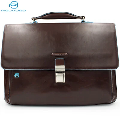 Piquadro Blue Square classica cartella da lavoro in pelle marrone SCONTO -15% - Immagine 1 di 4