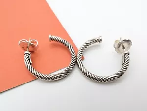 DAVID YURMAN Classic Cable Hoop Earrings in Sterling Silver 1" Inch - Picture 1 of 5