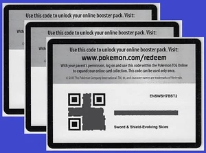 POKEMON SWSH Evolving Skies UNUSED Booster ENSWSH7BST2 ONLINE CODE - lot of 3 - Picture 1 of 2