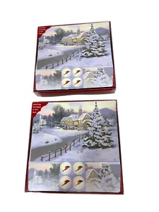Weihnachtskarten 2 Schachteln 14 passende Umschläge 20 Siegel Winter Kirche Kardinal - Bild 1 von 12