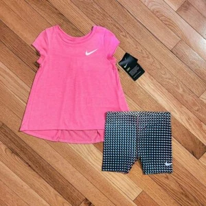 NEW Nike Toddler Girls Dry Tee & Bike Short Set, Pink Geo (4T) - Picture 1 of 4
