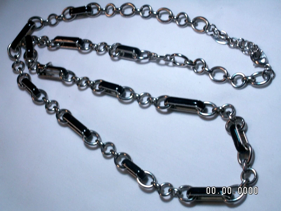 ...Coldwater Creek... Siver тон, черная эмаль цепочка ожерелье... - Изображение 1 из 4