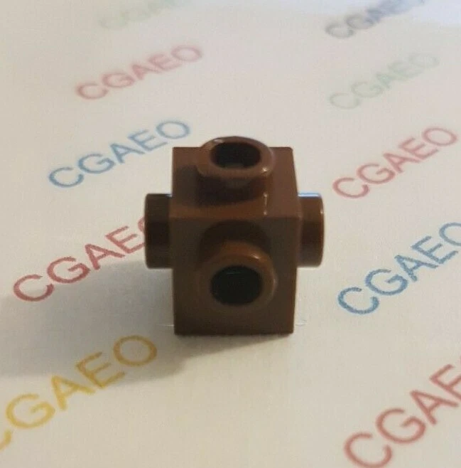 1 X  Lego 4733 Brick, Modified 1 x 1 with Studs on 4 Sides - Brown - Photo 1/1