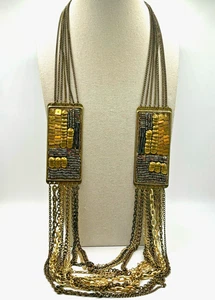 Vintage Antiqued Bronze Gold Tone Multi Strand Chain Drape Layered Necklace - Picture 1 of 24