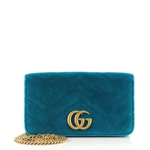 Borsa Gucci GG Marmont in velluto matelassé mini catena con patta - velluto turchese - Foto 1 di 12