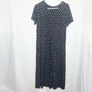 Gudrun Sjoden Polka Dot Dress Medium Midi Black White Lyocell A-Line Lagenlook - Picture 1 of 8