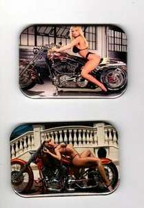LADIES ON MOTORCYCLE    2  REFRIGERATOR MAGNET  2" X 3"  WITH ROUNDED CORNER - Picture 1 of 4