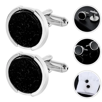  1 paio di gemelli neri rotondi sofisticati per uomo camicie eleganti con - Immagine 1 di 4