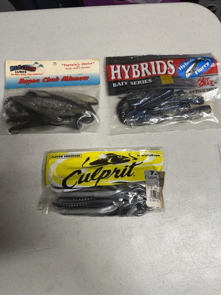 Vintage Lot of 3 Fishing Softbait Lures|Culprit Worms, Chub Minnow,Hybrids Bait - Image 1 of 4