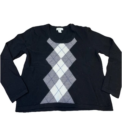 Tweeds Italian Merino Wool Sweater Black Argyle Pullover XL **runs small Preppy  - Image 1 of 4