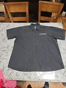 Polaris Men's Short-Sleeve Pit Shirt with Logo, Black & Grey Pin Striped XL - Picture 1 of 9