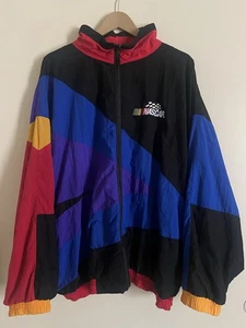 Vintage 90s NASCAR Colorblock Full Zip Windbreaker Jacket Size XL - Picture 1 of 6