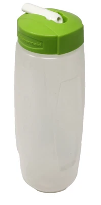Garrafa de água Rubbermaid transparente 20 oz bico verde flip pull BPA Free Sport School - Imagem 1 de 4