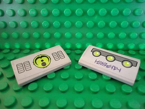 Lego 2 Light Bluish Gray sloped brick block with stickers of designs - Picture 1 of 1