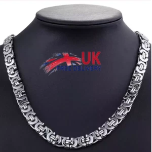 Byzantine Link Chain Flat Necklace 6-11mm Stainless Steel Men's Fashion Jewelry - Picture 1 of 13