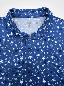 1764 Mens Performance Golf Polo Shirt Size Large Blue Cocktail Themed AOP - Picture 1 of 8