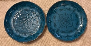 2 Cynthia Crowley Rustic Turquoise Saucers 6.5 Plates Melamine Blue Plastic H - Picture 1 of 24