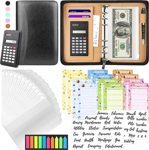 Budget Binder with Zipper Envelopes, Cash Envelopes for Budgeting, A6 PU Leather - Picture 1 of 12