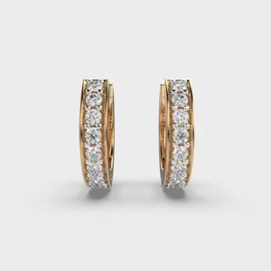 Pure Elegance Minimal Diamond Hoops in 14K Yellow Gold with Lab created - Picture 1 of 6