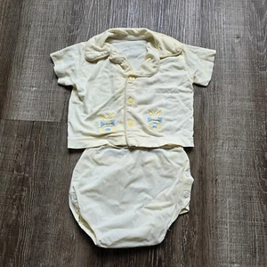 Vintage Baby Outfit Scout Tex Knits 40s 50s Shirt Rubber Pants Embroidery Bunny - Picture 1 of 17