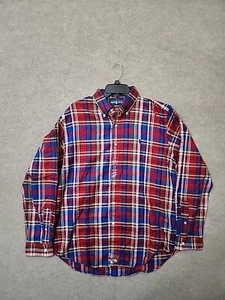 Camicia classica abbottonata Ralph Lauren da uomo L rosso blu a quadretti pony cotone NUOVA - Foto 1 di 9