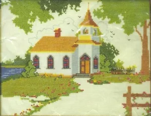LAKESIDE CHAPEL COUNTED CROSS STITCH EMBROIDERY KIT 8X10 CREATIVE CIRCLE STARTED - Picture 1 of 3